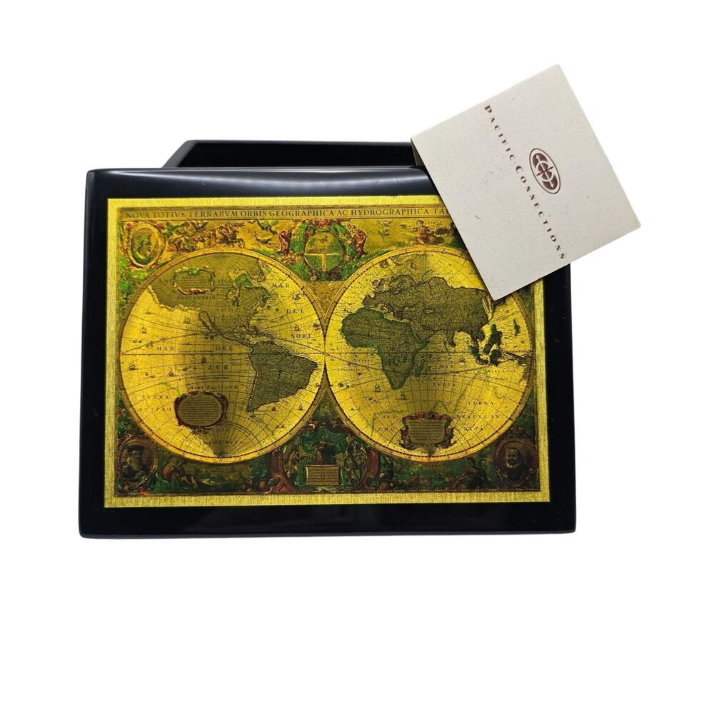 Pacific Connections Old World Map Lacquer Box Vintage Style Jewelry Trinket Case